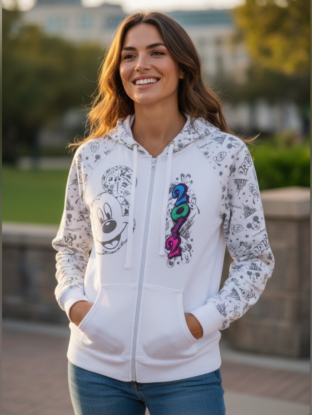 Disney White Hoodie with Mickey Mouse and Colorful Accents